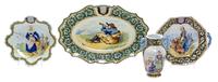 A Group of Four Quimper Pottery Table Articles Longest plate 14 1/2 inches.