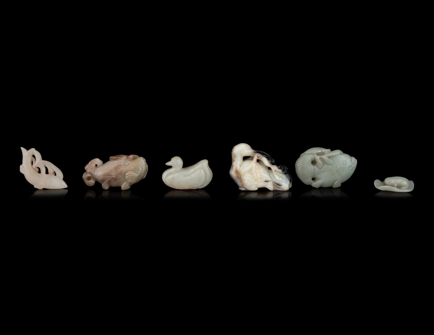 Six Chinese Carved Jade Figures of Aquatic Animals