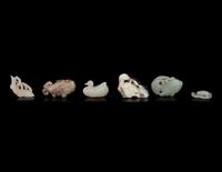 Six Chinese Carved Jade Figures of Aquatic Animals