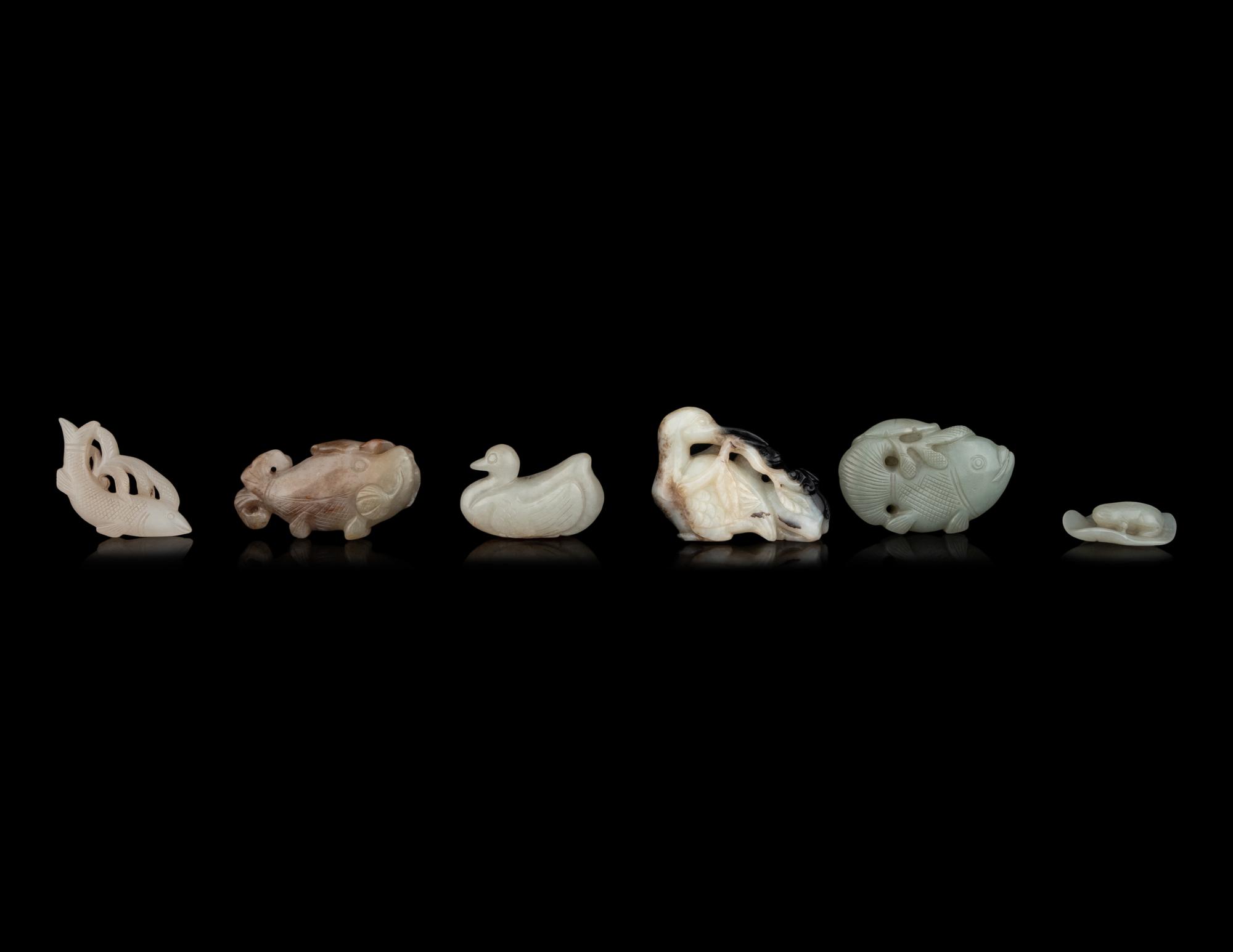 Six Chinese Carved Jade Figures of Aquatic Animals