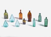 A collection of ten mold-blown colored glass bottles, various makers, 19th century