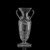 A Pairpoint Brilliant-Period Intaglio-Cut Glass Double Handle Vase in Jacqueminot Pattern