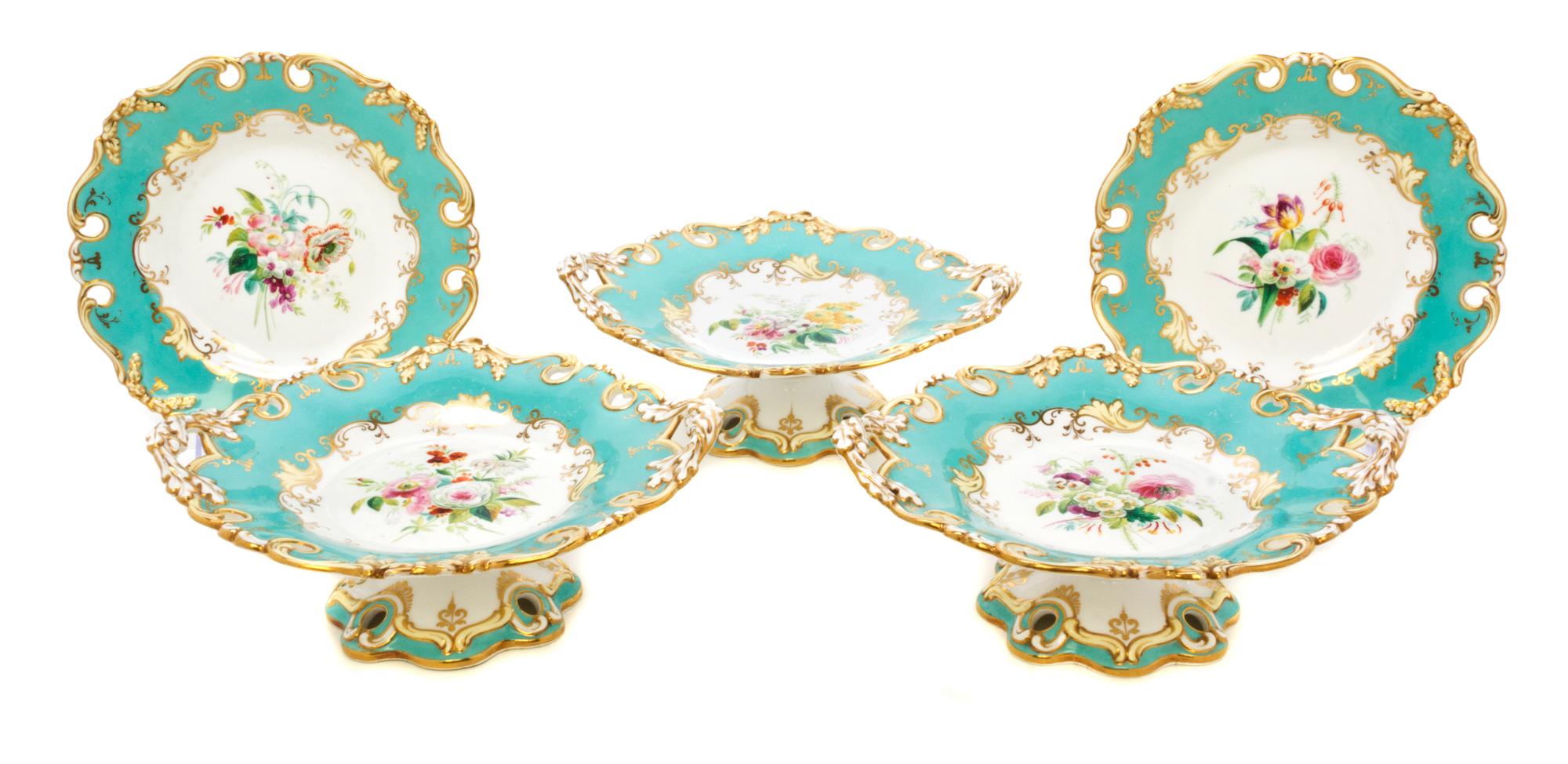 A Ridgway Porcelain Partial Dessert Service, Diameter of plates 9 inches.