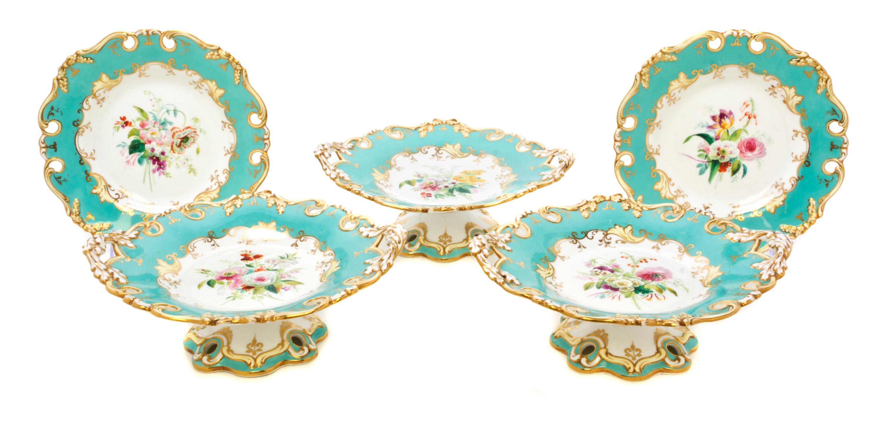 A Ridgway Porcelain Partial Dessert Service, Diameter of plates 9 inches.