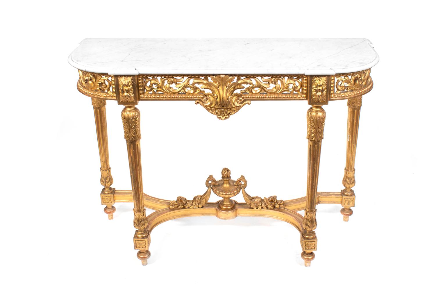 A Louis XVI Style Carved Giltwood Console Table — 19TH CENTURY