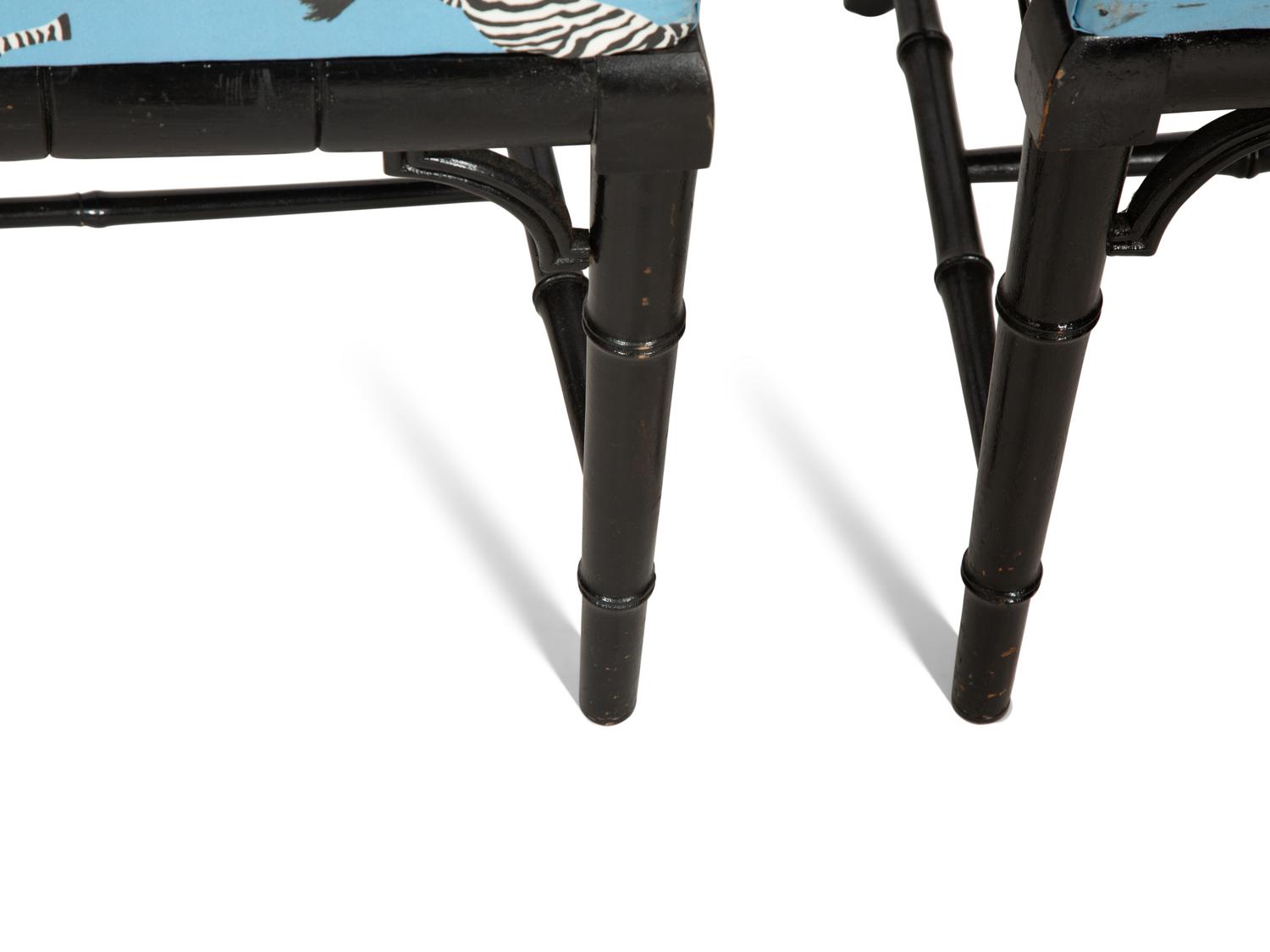 A Set of Six Chinese Chippendale Style Black-Painted Dining Chairs