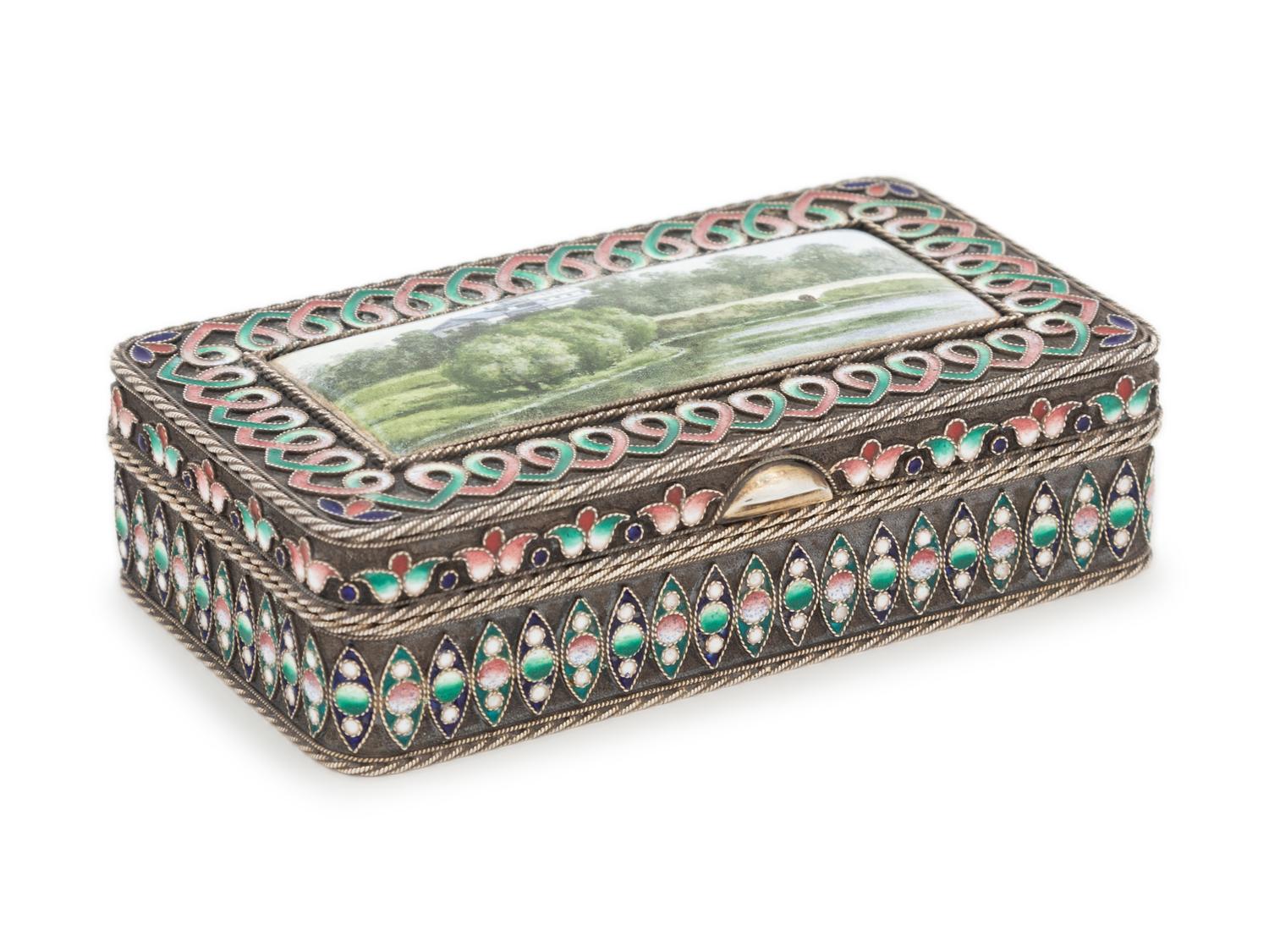 A Russian Silver and Enameled Snuff Box
