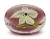 A Paul Stankard White Lily on Amethyst Ground Glass Paperweight
