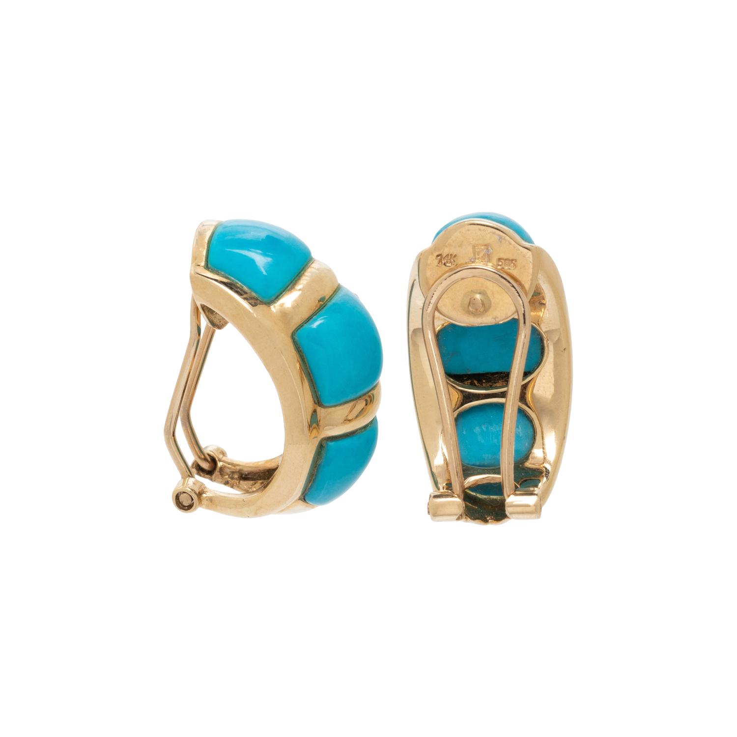 TREATED TURQUOISE AND YELLOW GOLD CLIP EARRINGS