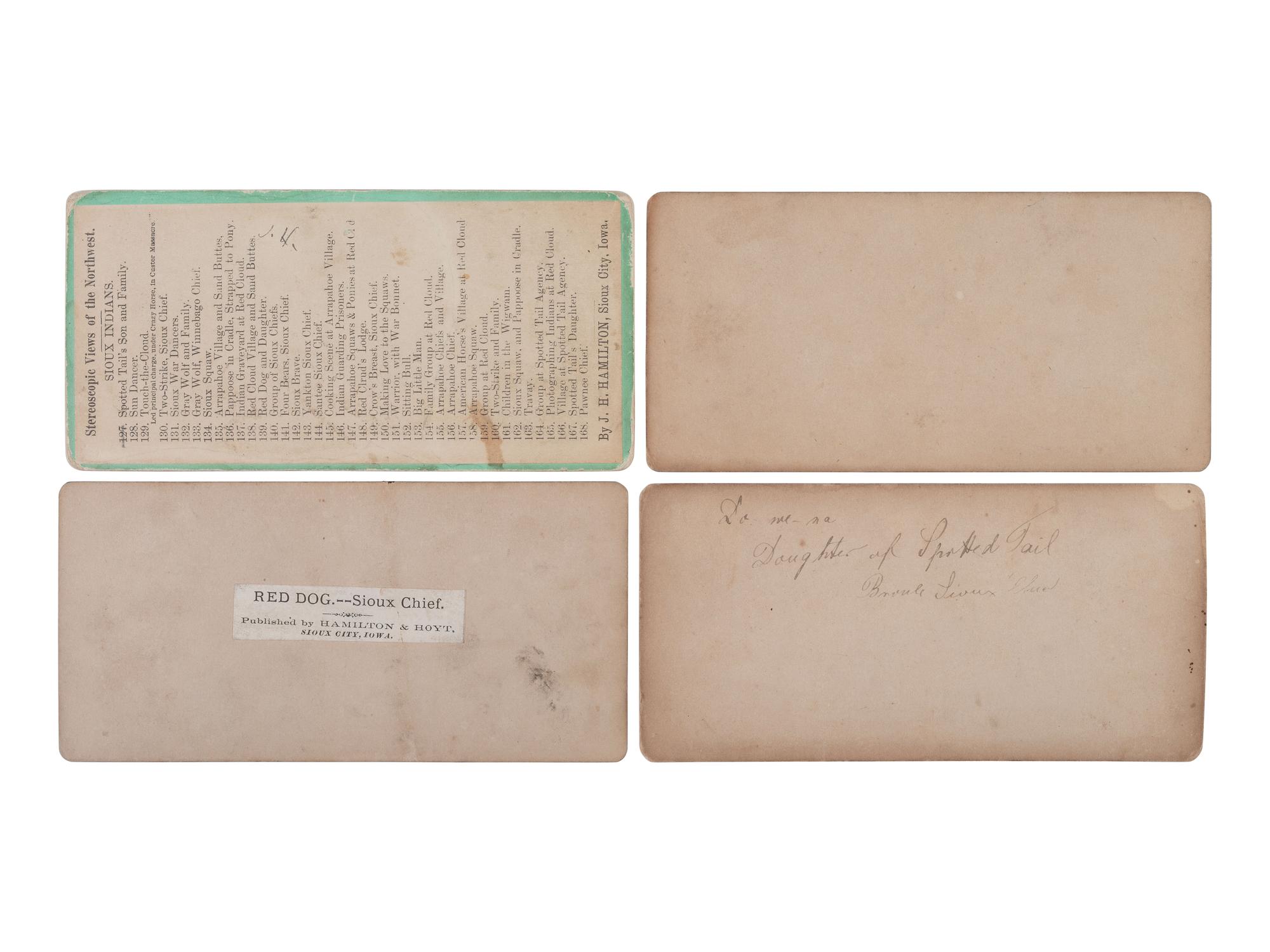 A group of 8 stereoviews of Plains Indians, incl. images by HAMILTON & HOYT, Sioux City, Iowa, ca 1870s.