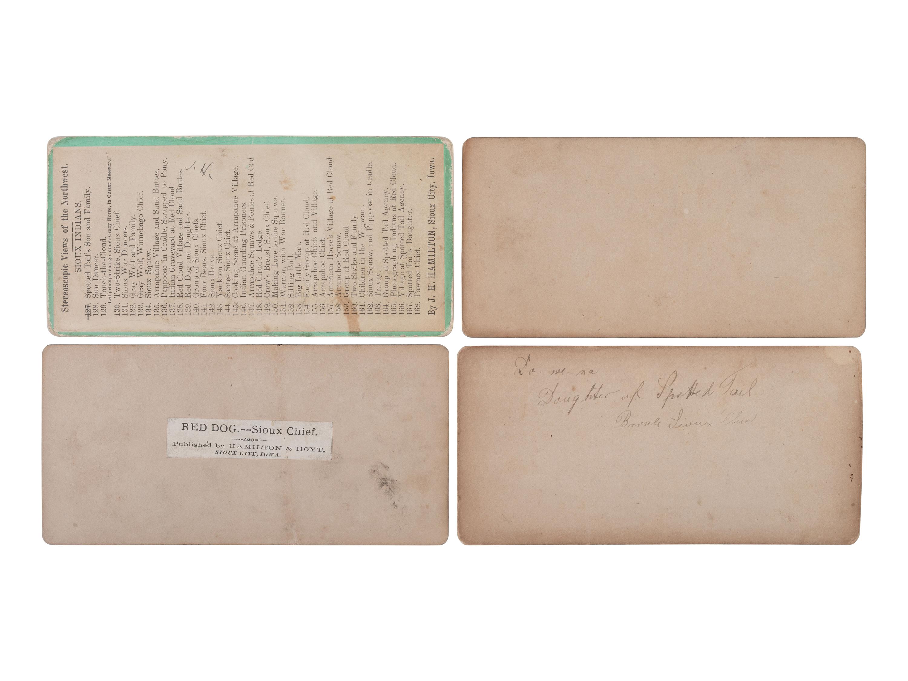 A group of 8 stereoviews of Plains Indians, incl. images by HAMILTON & HOYT, Sioux City, Iowa, ca 1870s.