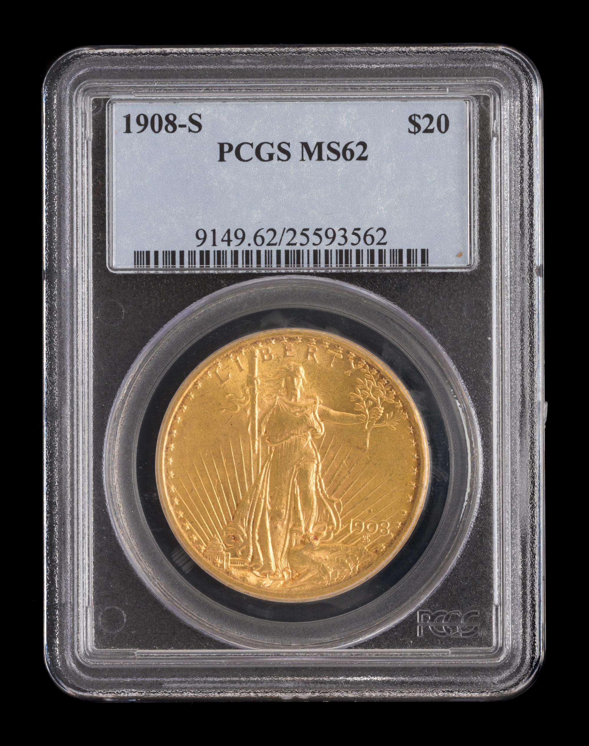 A United States 1908-S St. Gaudens $20 Gold Coin