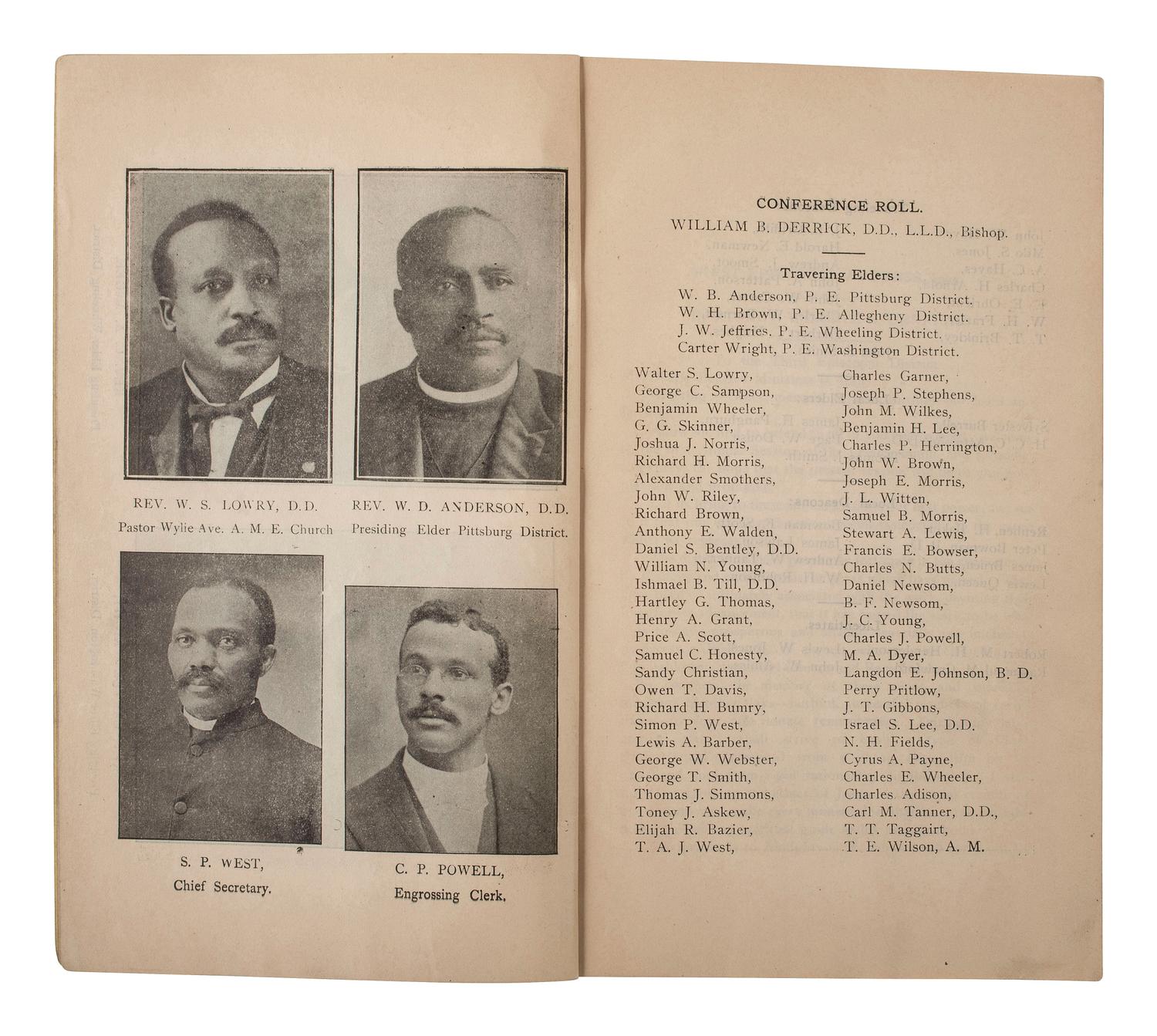 [AFRICAN AMERICANA - RELIGION]. A group of 8 items related to the American Methodist Episcopal Church (A.M.E.), incl. photograph and "Minutes" from conferences held in Pennsylvania and West Texas.