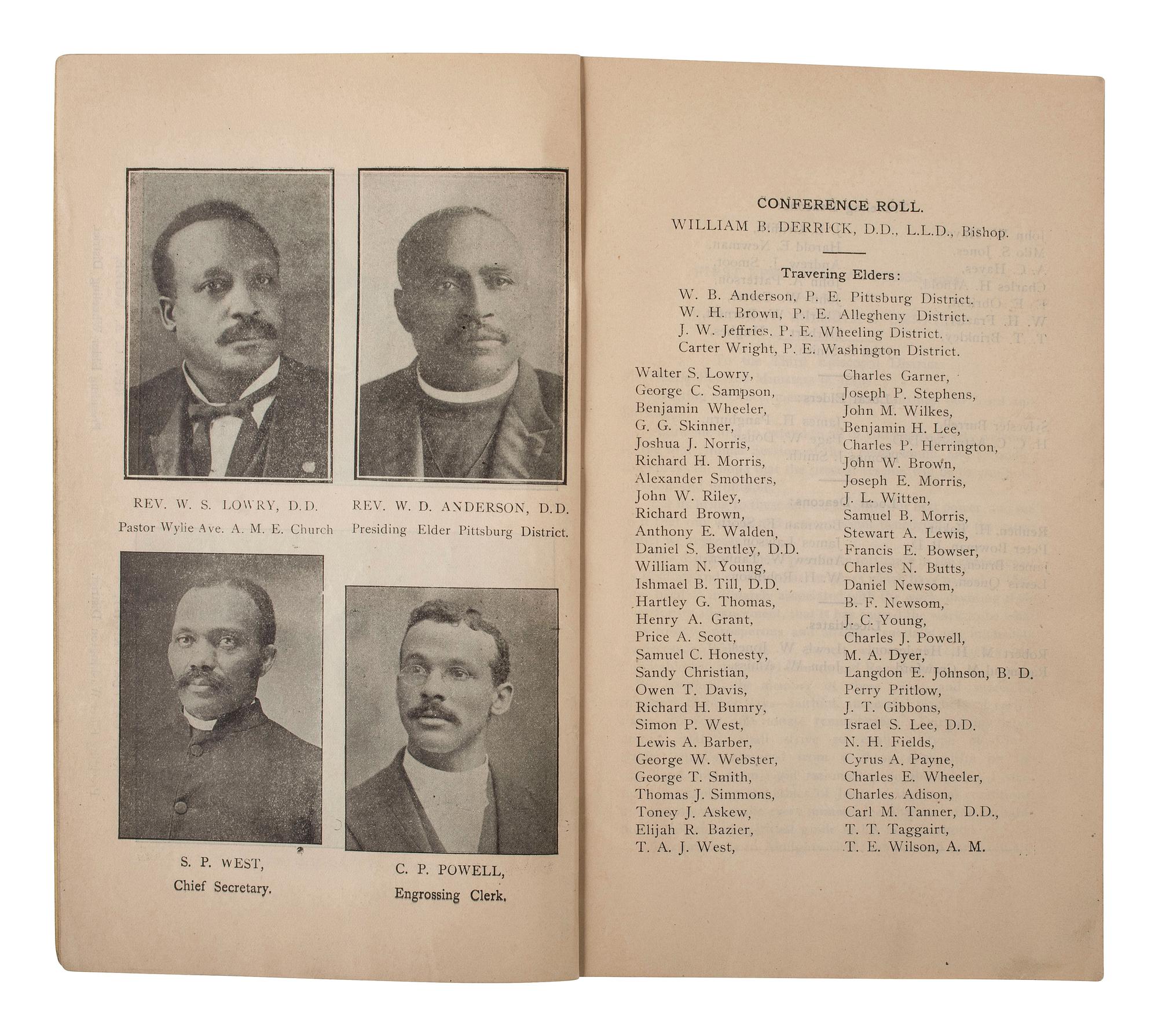 [AFRICAN AMERICANA - RELIGION]. A group of 8 items related to the American Methodist Episcopal Church (A.M.E.), incl. photograph and "Minutes" from conferences held in Pennsylvania and West Texas.