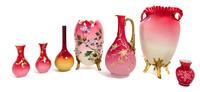 Seven Peachblow Glass Vases Height of tallest 12 1/2 inches — 19TH CENTURY