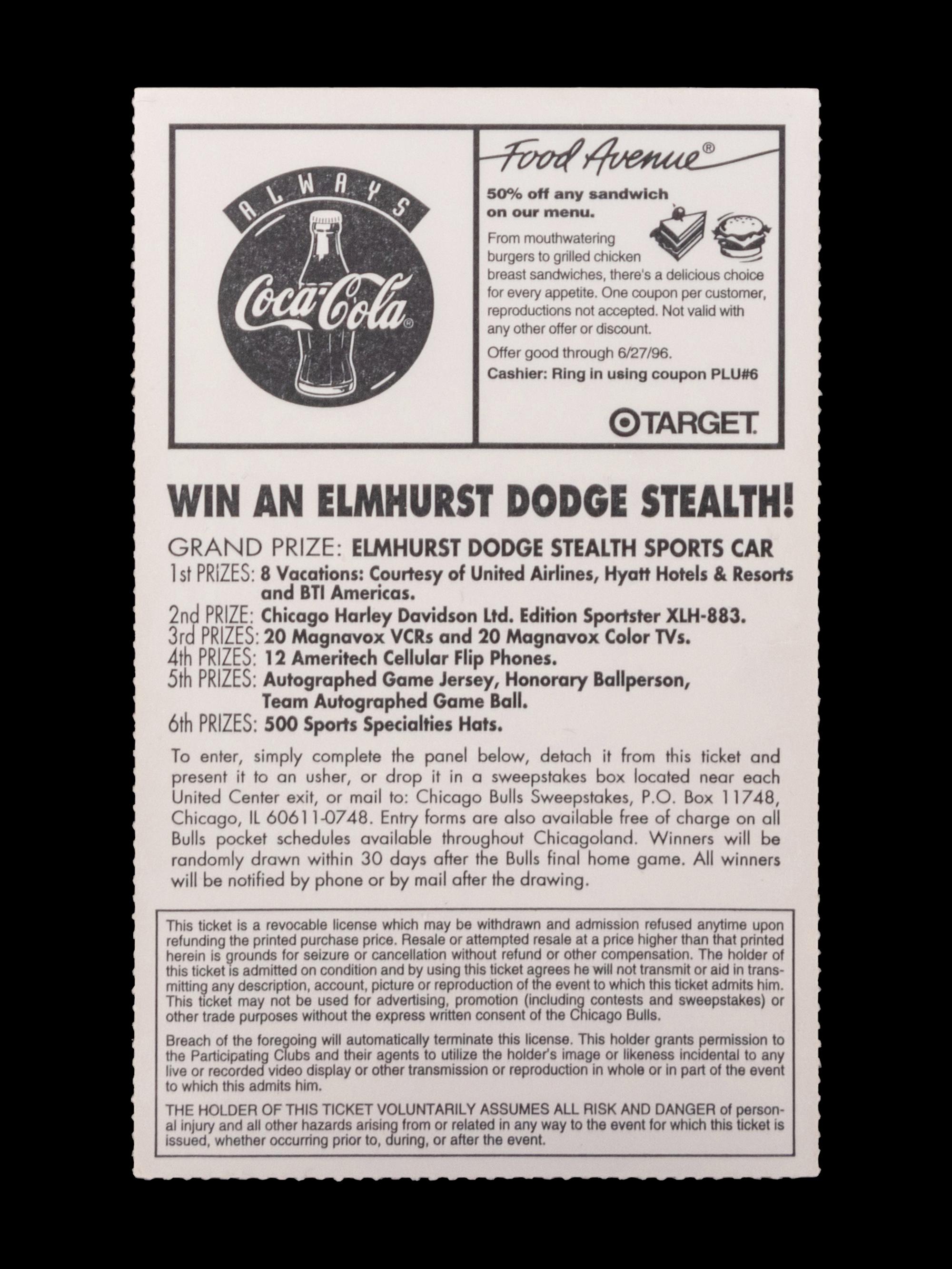 A 1996 Chicago Bulls vs. Seattle SuperSonics NBA Finals Game 6 Ticket Stub (Chicago Bulls and Michael Jordan's Fourth NBA Championship, Father's Day Game)