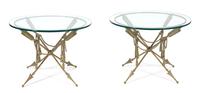A Pair of Regency Style Arrow-Form Bronze and Glass Top Side Tables Height 18 1/2 x diameter 26 inches. — 20TH CENTURY