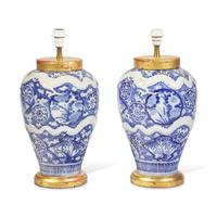 A Pair of Chinese Export Style Blue and White Porcelain Meiping-Form Vases, Now Mounted as Lamps