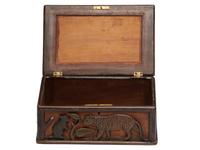 A Folk Art Polychrome Painted Pine Dresser Box with Exotic Animals