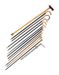 A Collection of Thirteen Gold-Filled, Silver and Metal Mounted Walking Sticks