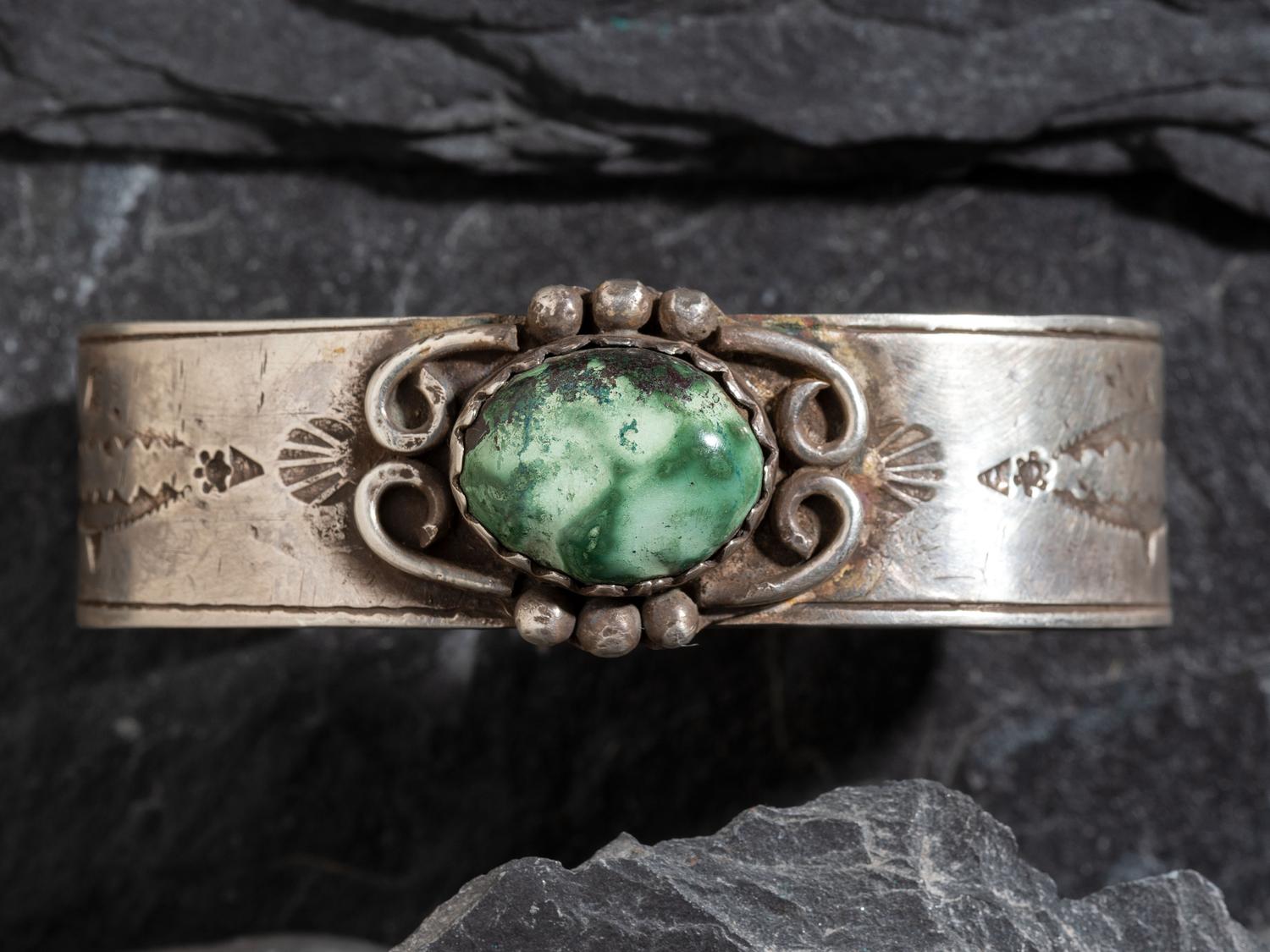 Navajo Ingot and Turquoise Cuff Bracelet