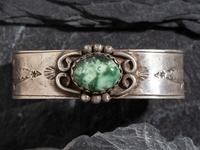 Navajo Ingot and Turquoise Cuff Bracelet