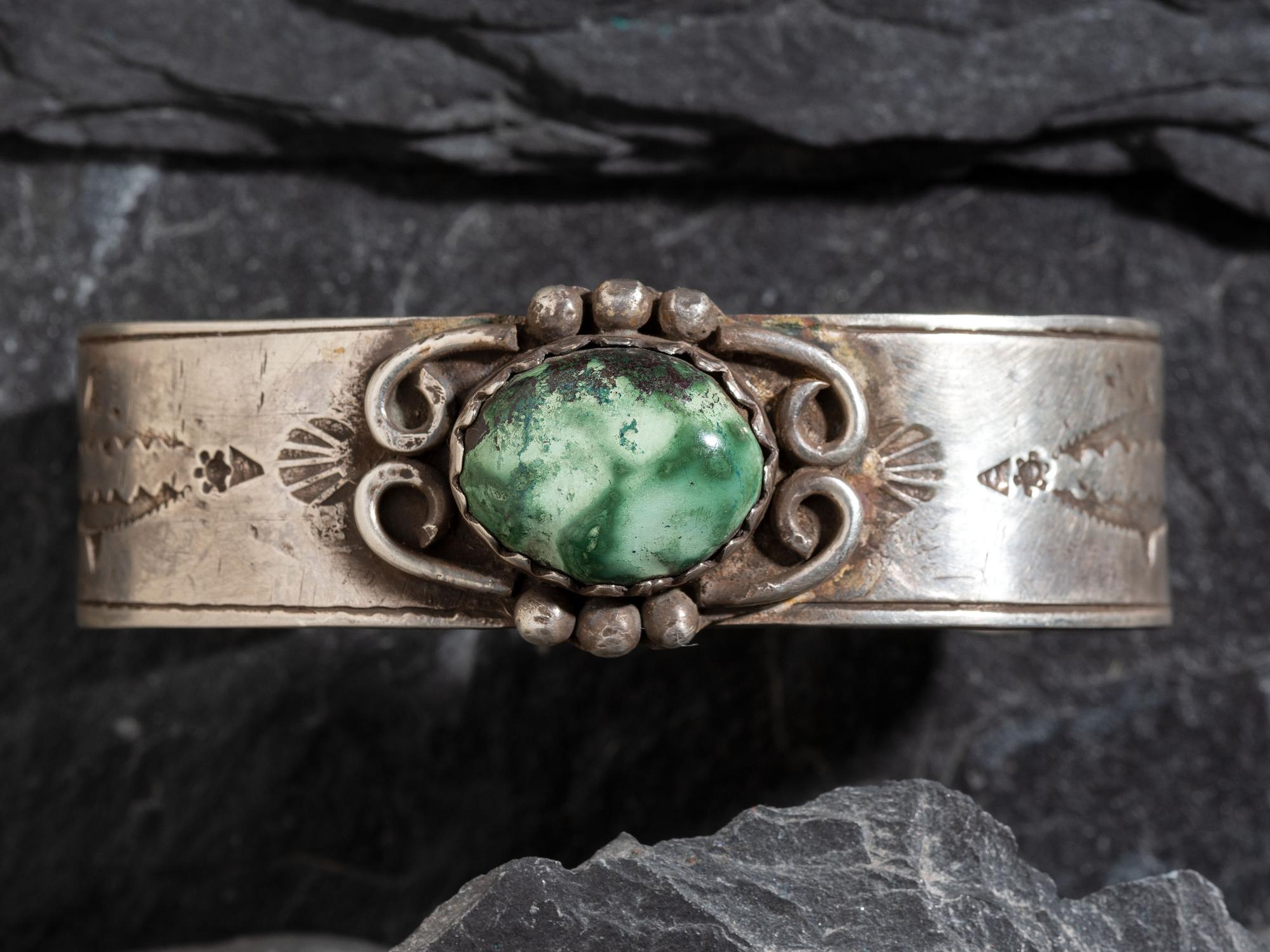 Navajo Ingot and Turquoise Cuff Bracelet