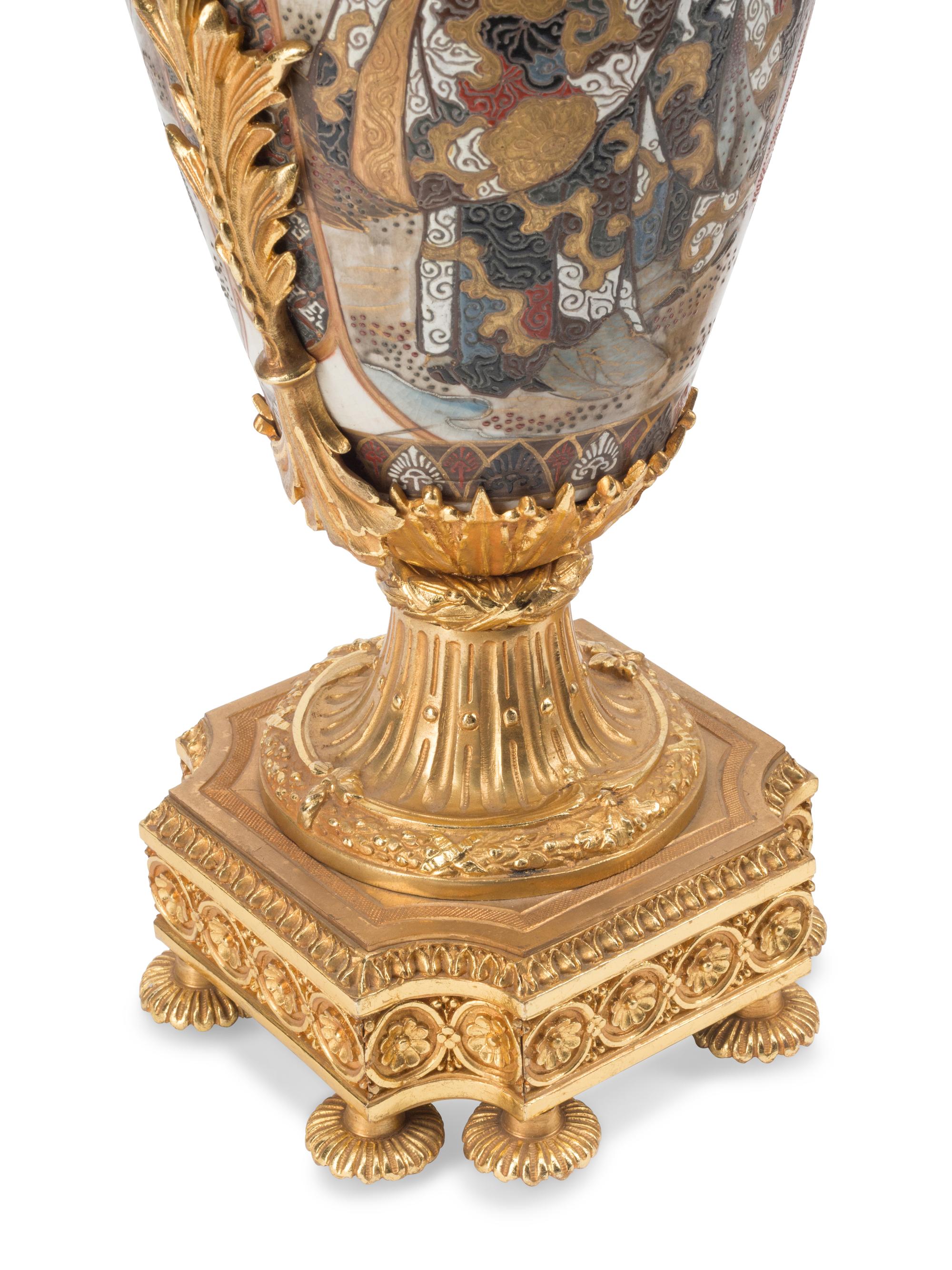 A Pair of Gilt Bronze Mounted Satsuma Porcelain Vases