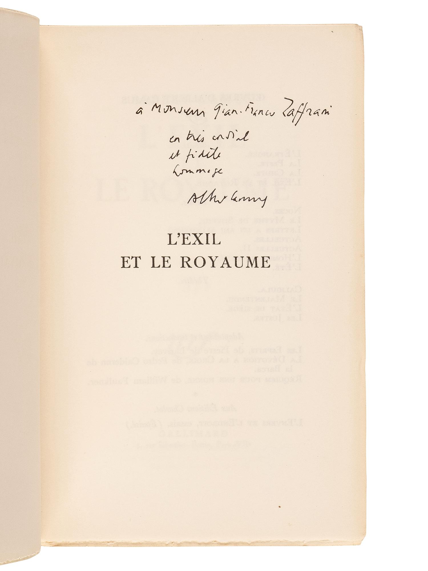 CAMUS, Albert, (1913-1960). Group of 4 FIRST EDITIONS, SIGNED OR INSCRIBED, comprising: