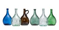 Six Molded Glass Calabash Bottles in Green, Aqua, Clear and Amber