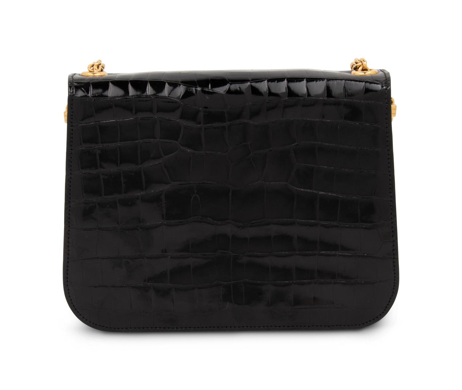 Gucci Black Crocodile Flap Bag with Gold-tone Chain, 1970-80s