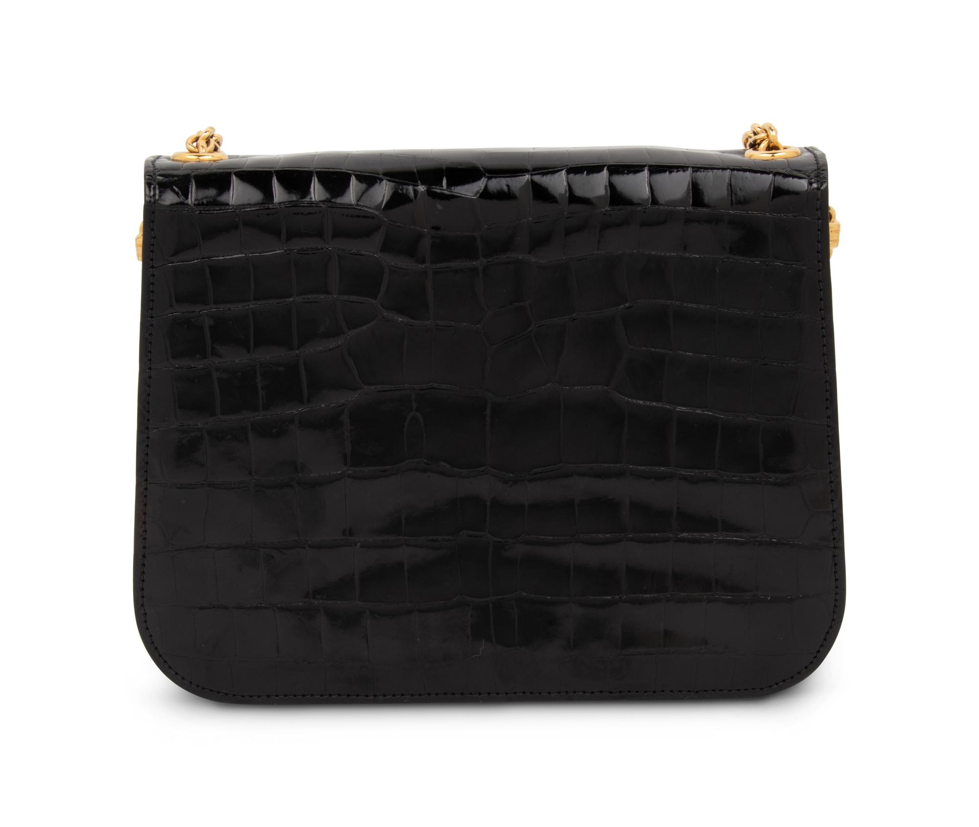 Gucci Black Crocodile Flap Bag with Gold-tone Chain, 1970-80s