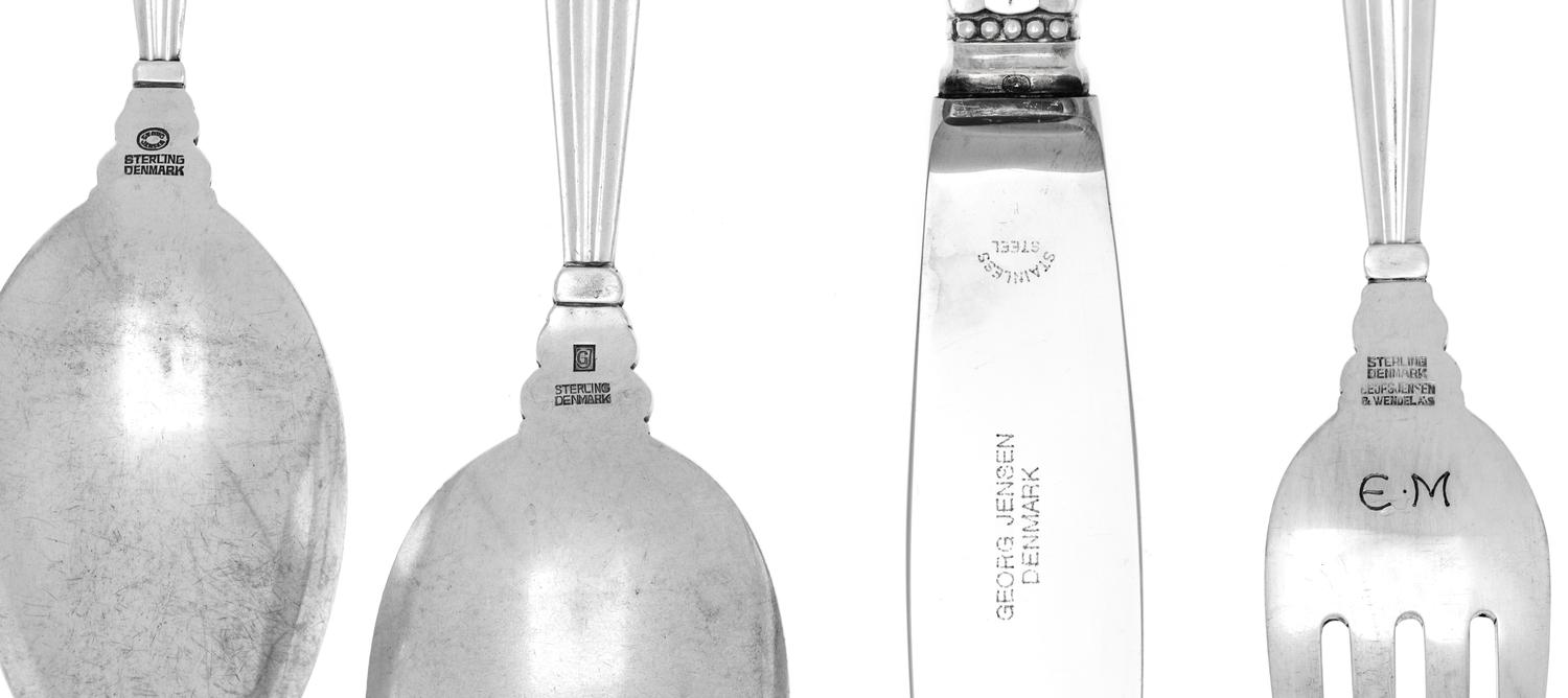 A Large Georg Jensen Silver Acorn Pattern Flatware Service