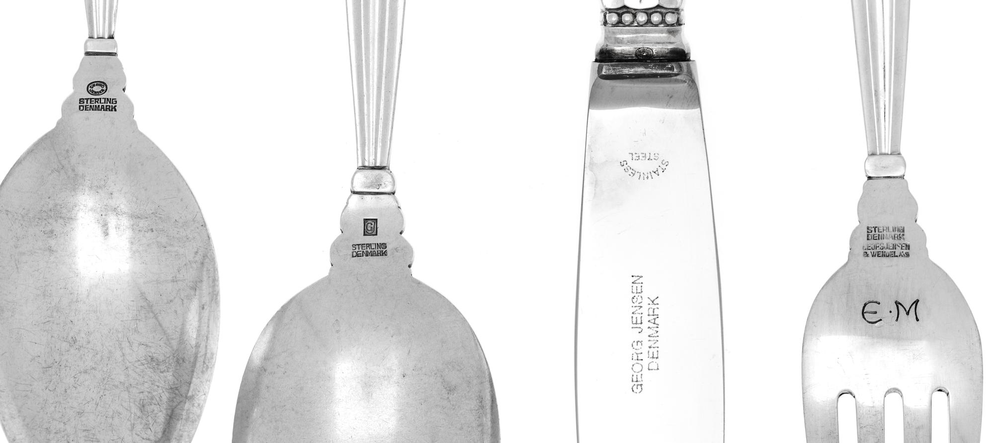 A Large Georg Jensen Silver Acorn Pattern Flatware Service