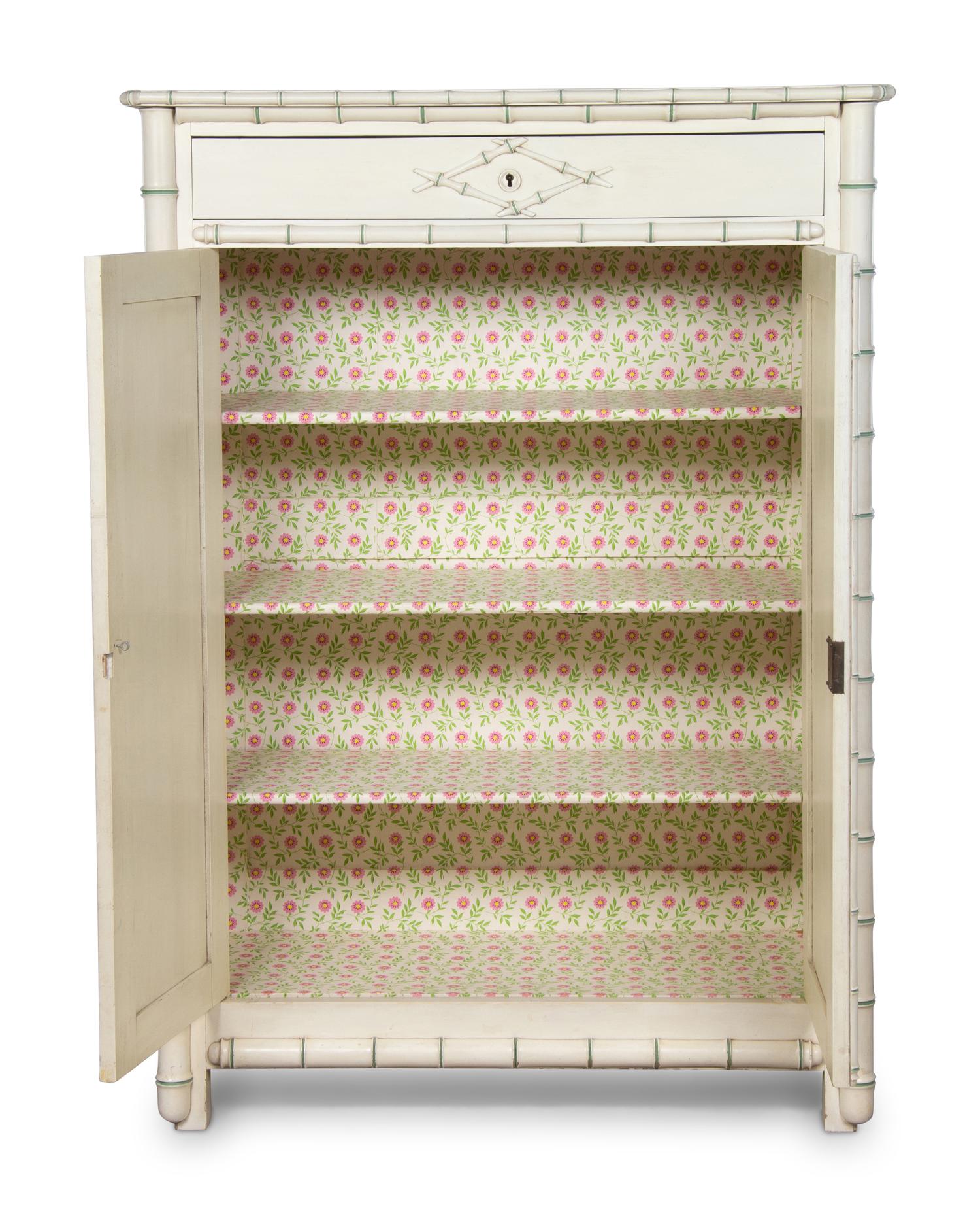 A Victorian White Painted Faux Bamboo Armoire