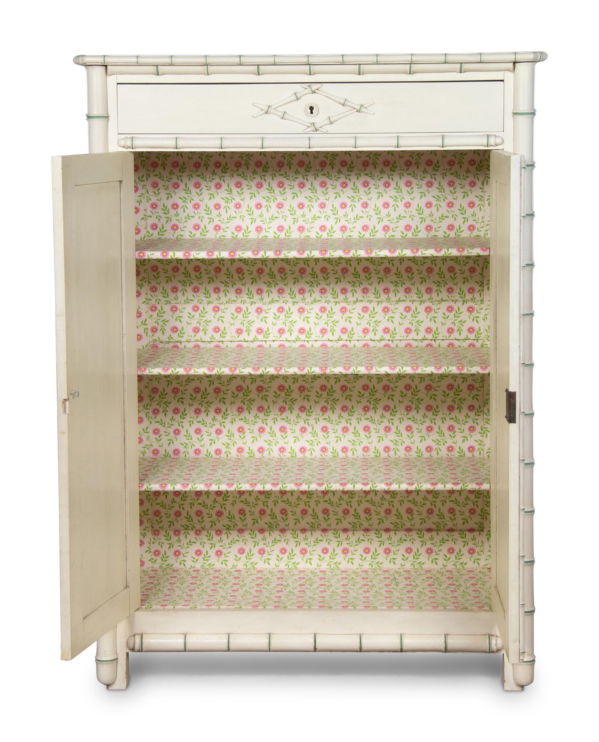 A Victorian White Painted Faux Bamboo Armoire