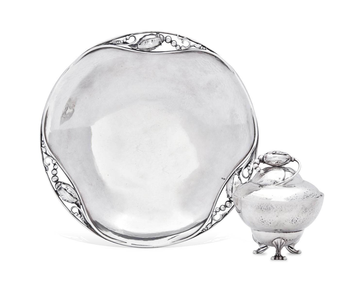 A Georg Jensen Blossom Pattern Covered Bowl and Serving Dish