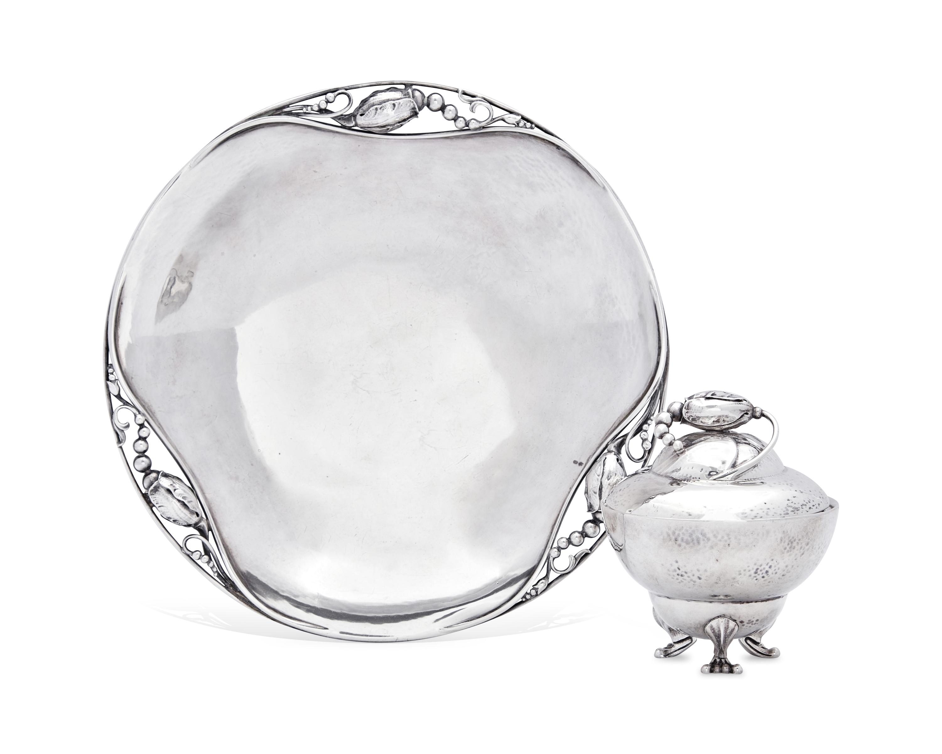 A Georg Jensen Blossom Pattern Covered Bowl and Serving Dish