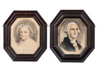 A Pair of Pendant Currier & Ives Hand Colored Lithographs of George and Martha Washington