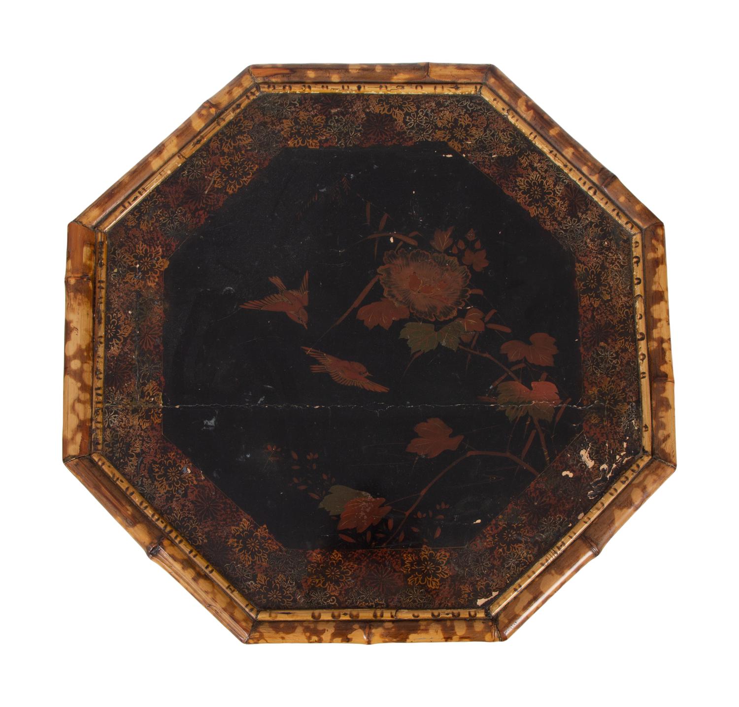A Victorian Style Burnt Bamboo Octagonal Table, Umbrella Stand, and Etagere — 19TH/20TH CENTURY