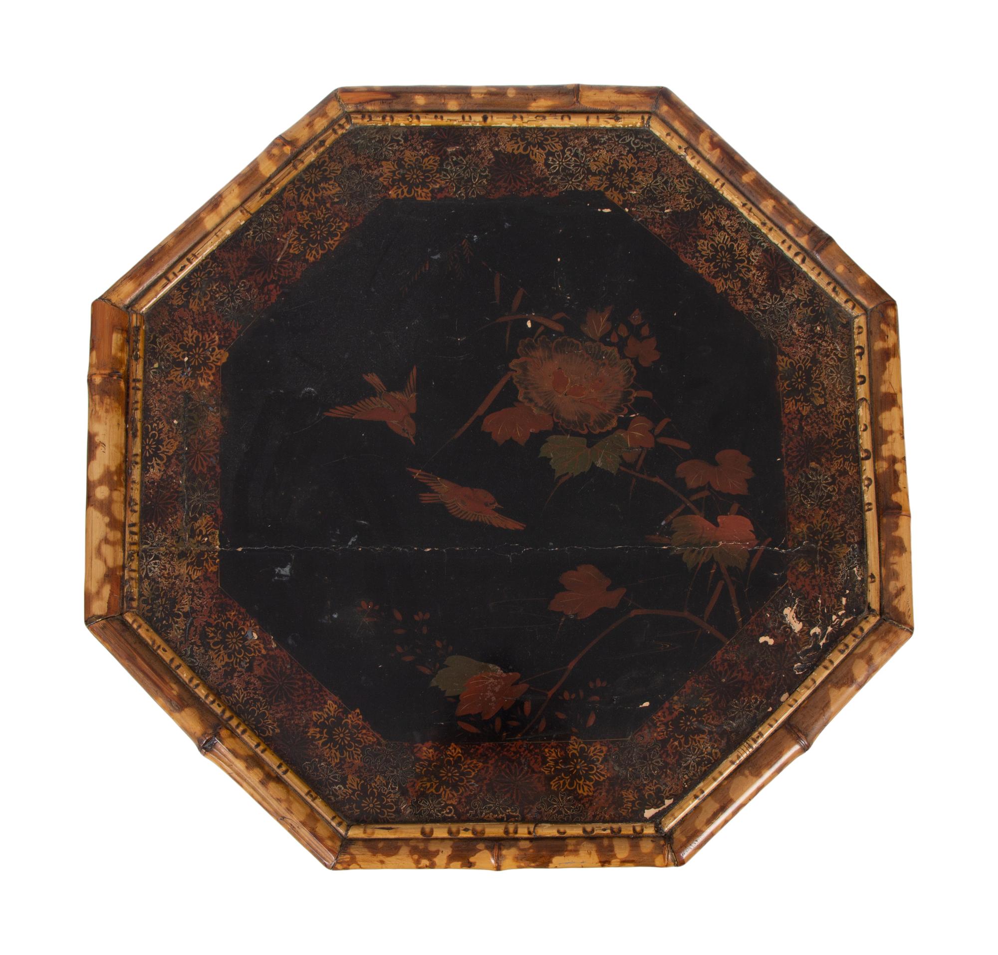 A Victorian Style Burnt Bamboo Octagonal Table, Umbrella Stand, and Etagere — 19TH/20TH CENTURY