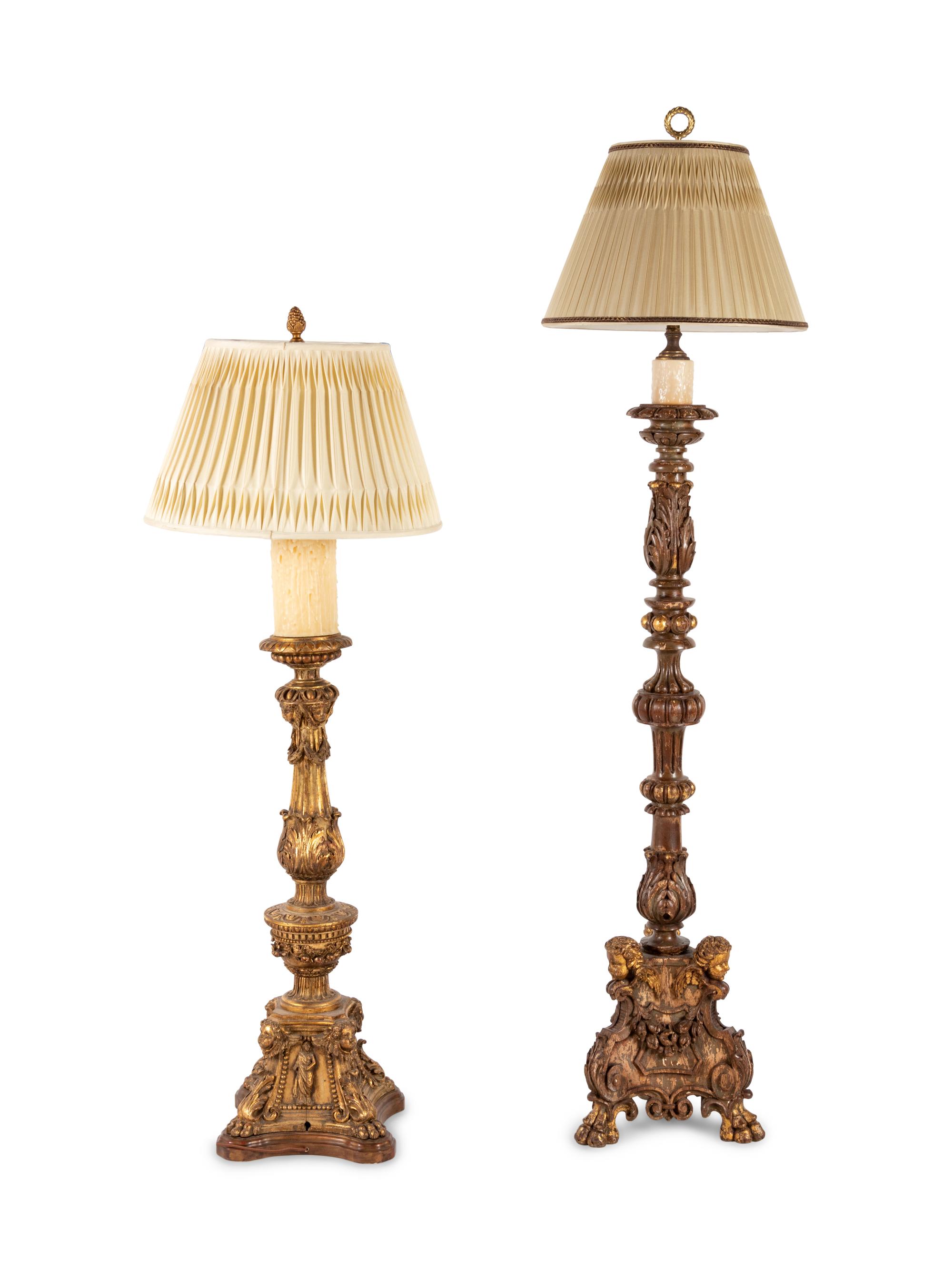 Two Continental Giltwood Prickets