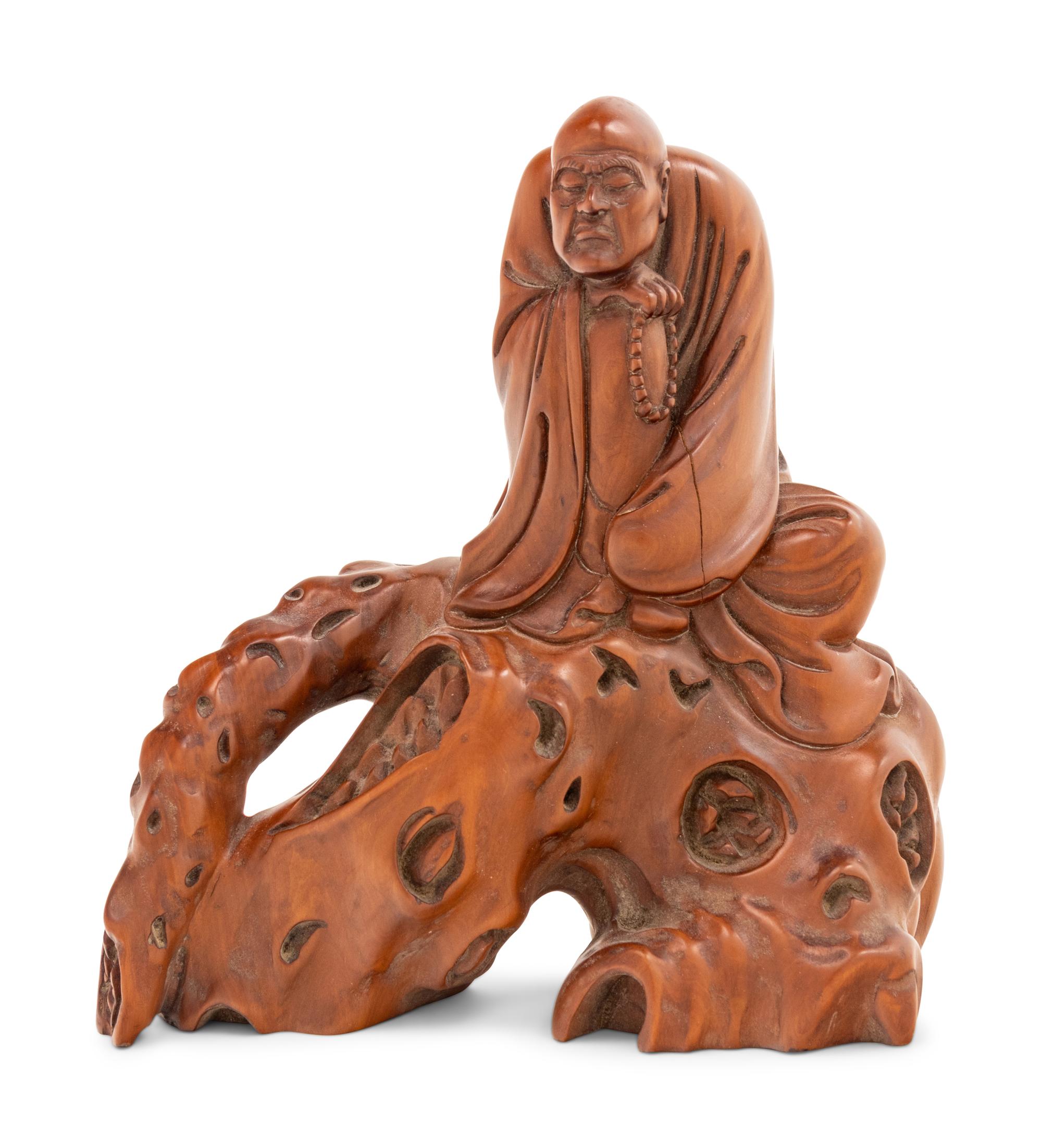 A Chinese Boxwood Carved Figure of a Luohan