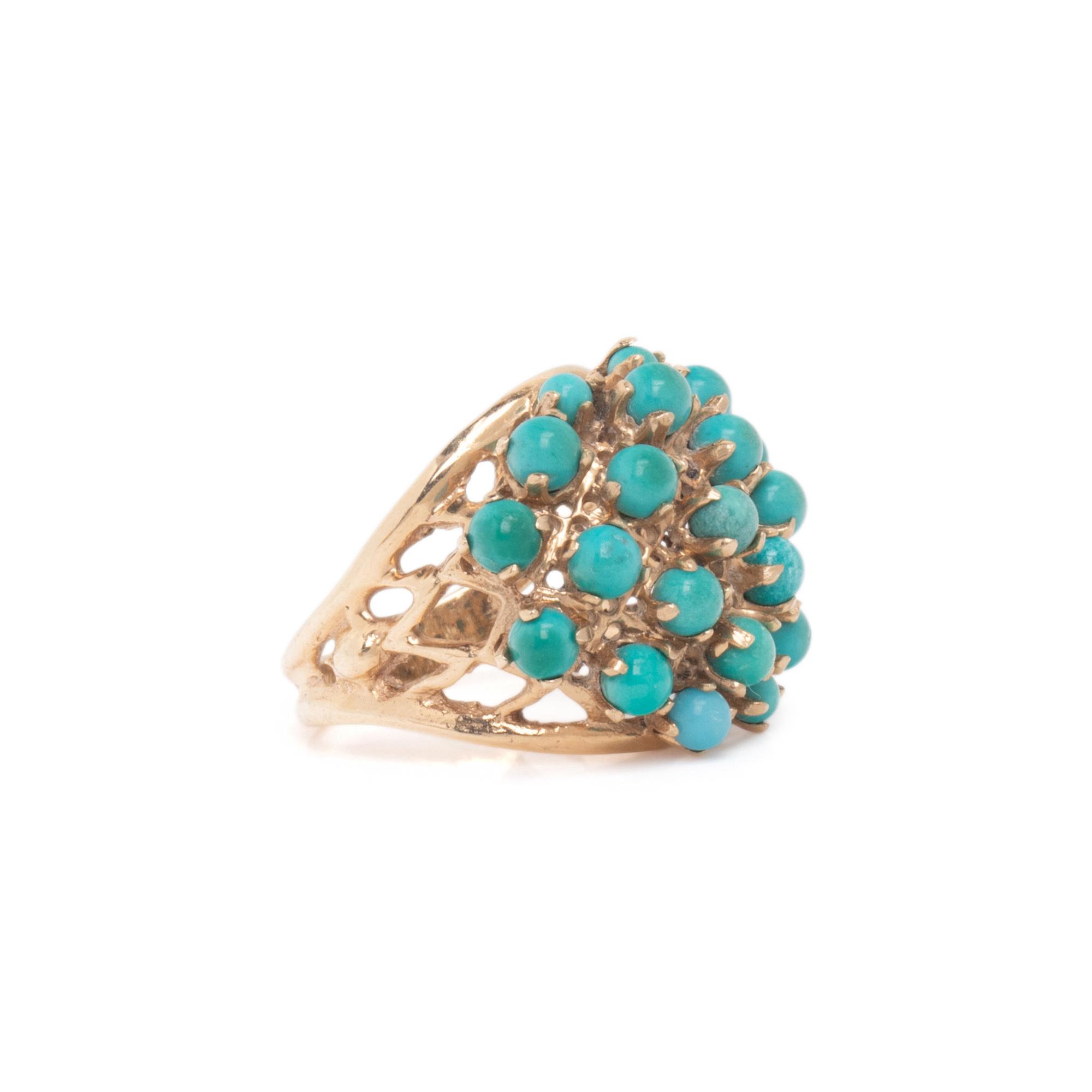 COLLECTION OF YELLOW GOLD AND TURQUOISE JEWELRY