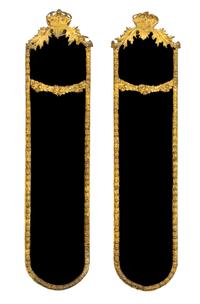 A Pair of Swedish Gilt Metal Mirrors, Height 21 x width 5 inches.