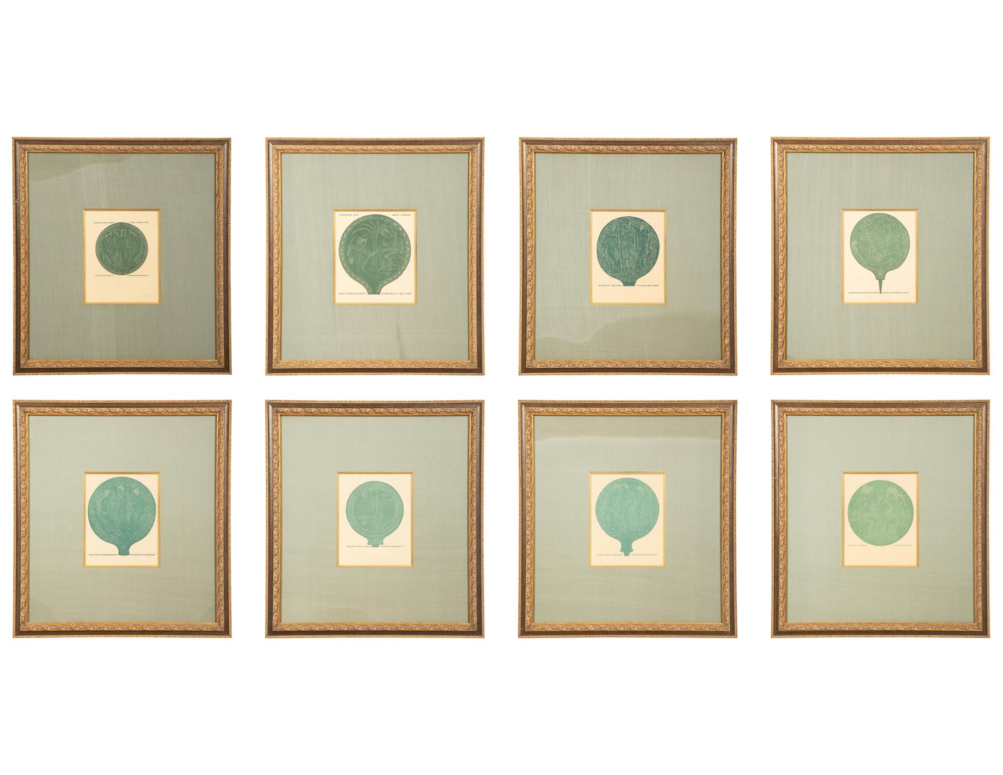 A Suite of Eight Gilt Framed Prints of Ancient Mirrors