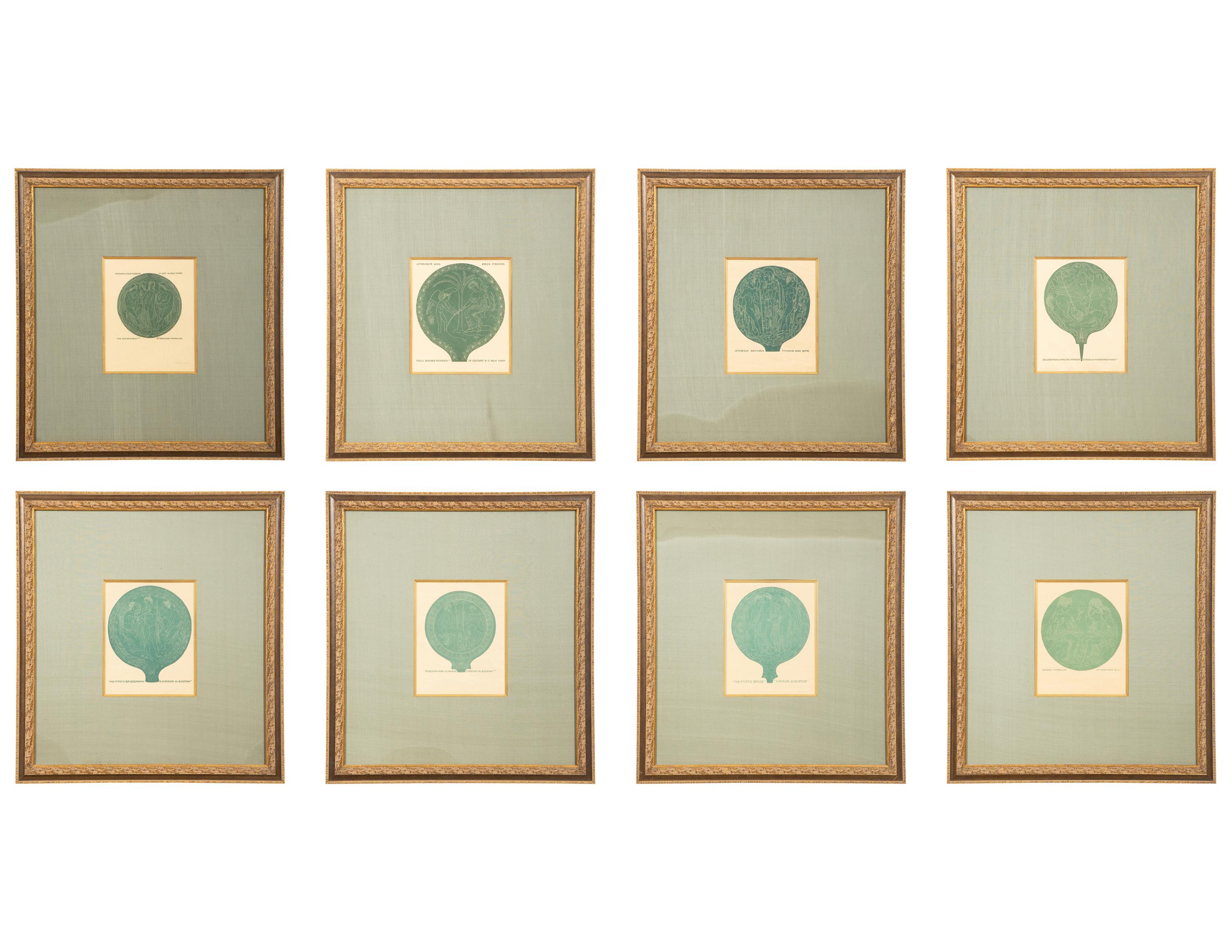 A Suite of Eight Gilt Framed Prints of Ancient Mirrors