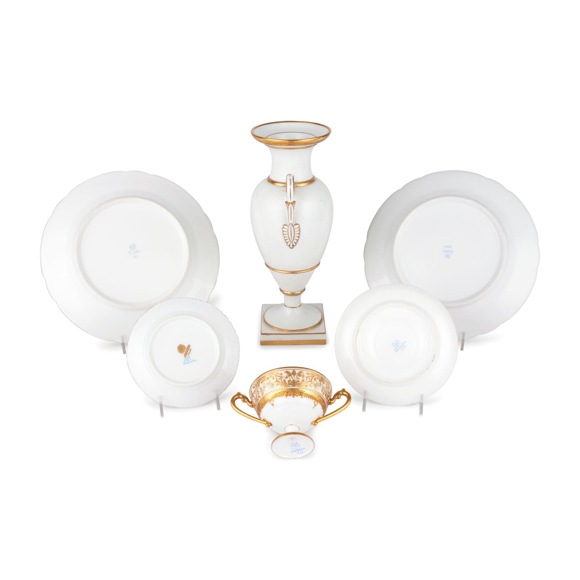 A Dresden Parcel-Gilt Monogrammed Porcelain Dinner Service, Plus