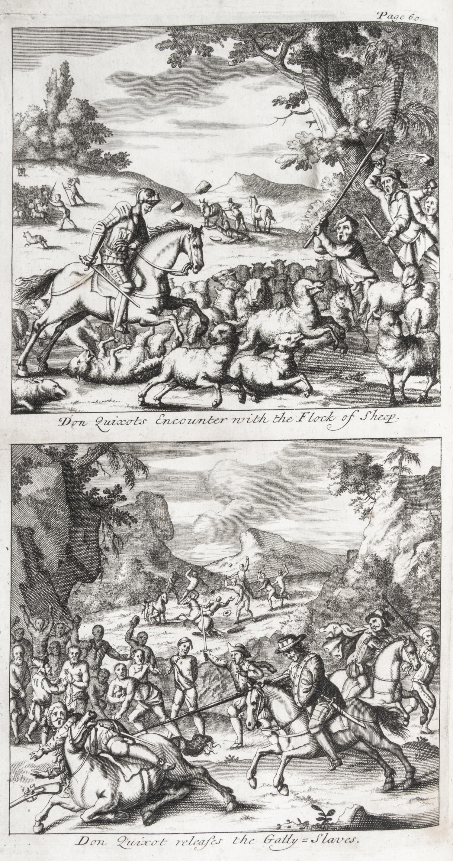 CERVANTES SAAVEDRA, MIGUEL DE. The History of the most Renowned Don Quixote of Mancha. London, 1687. First illustrated editio in Englis
