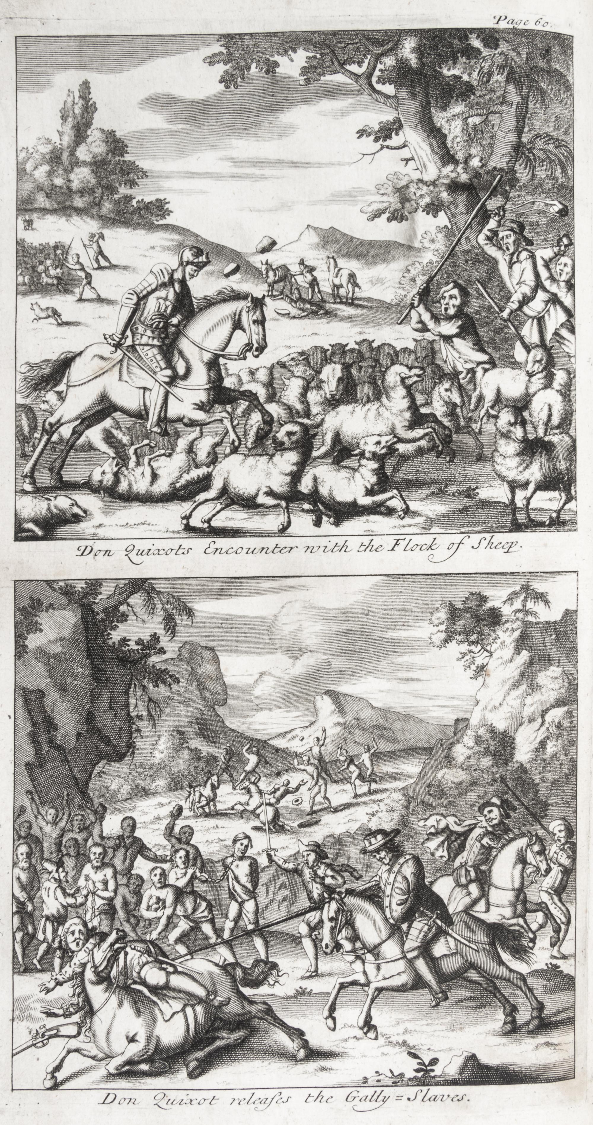 CERVANTES SAAVEDRA, MIGUEL DE. The History of the most Renowned Don Quixote of Mancha. London, 1687. First illustrated editio in Englis